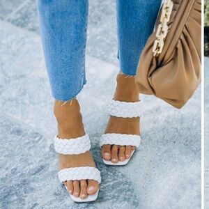 BRAND NEW!  Vici White Braided Square Toe Heeled Sandal 8.5